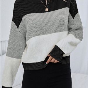 Cropped Color Block Drop Shoulder Sweater